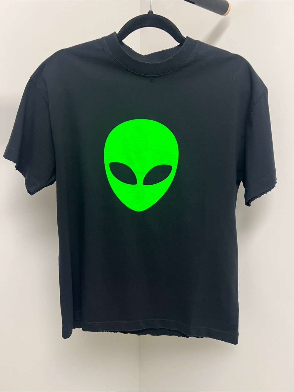 Balenciaga Black Tee with Neon Green Alien Motif